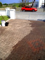 Driveway halfway through sealing process